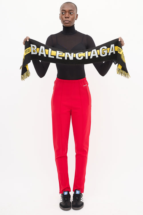 Balenciaga 2020 Black 
Yellow Wool Logo Scarf