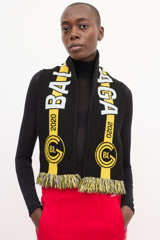 Balenciaga 2022 Black 
Yellow Wool Logo Scarf