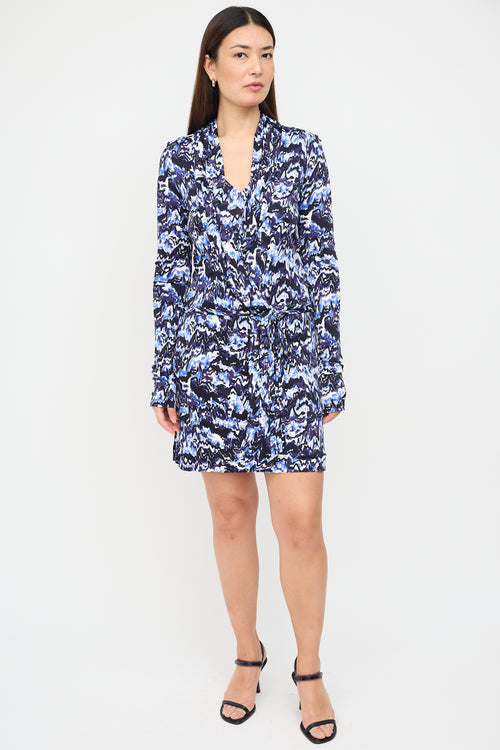 Balenciaga Navy 
White Printed Faux Wrap Dress