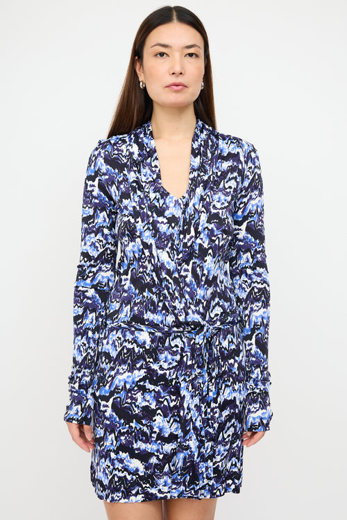 Balenciaga Navy 
White Printed Faux Wrap Dress