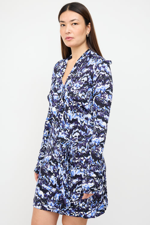 Balenciaga Navy 
White Printed Faux Wrap Dress