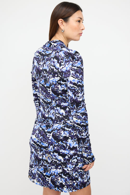 Balenciaga Navy 
White Printed Faux Wrap Dress