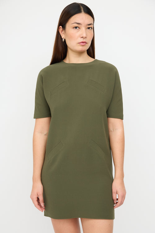 Balenciaga Green Silk Faux Pocket Mini Dress