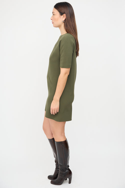 Balenciaga Green Silk Faux Pocket Mini Dress