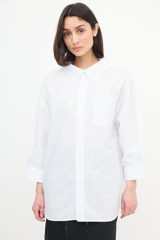 Balenciaga White 
Blue Striped Shirt