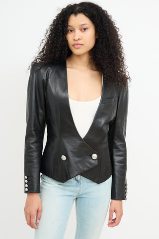 Balmain Black Leather Double Breasted Blazer