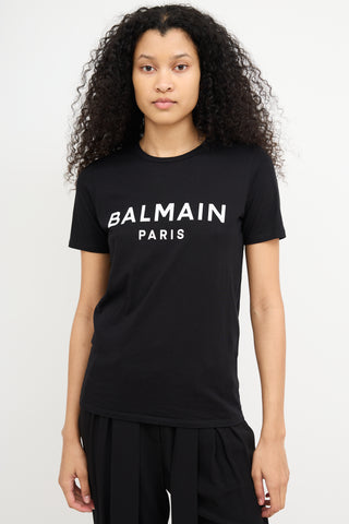 Balmain Black 
White Logo Printed T-Shirt