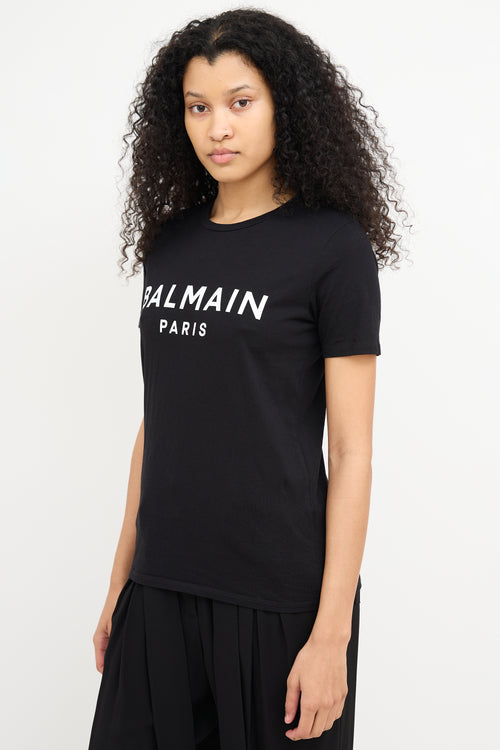 Balmain Black 
White Logo Printed T-Shirt