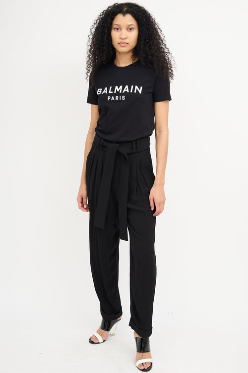 Balmain Black 
White Logo Printed T-Shirt