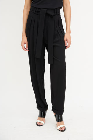 Balmain Black Pleated Waist Tie Trouser