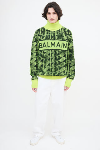 Balmain Merino Wool Logo Intarsia Sweater