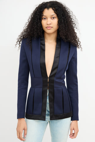 Balmain Navy 
Black Wool Pleated Blazer