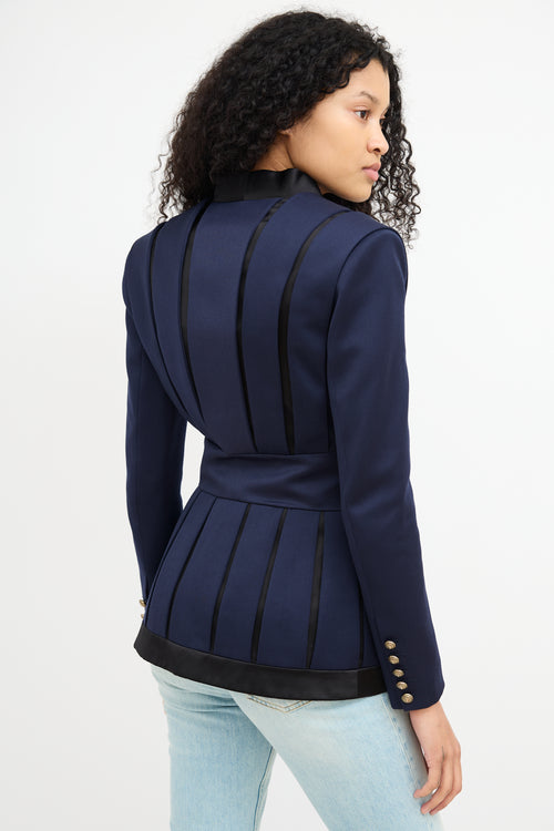 Balmain Navy 
Black Wool Pleated Blazer