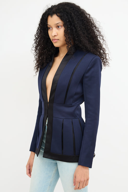 Balmain Navy 
Black Wool Pleated Blazer