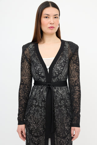 Balmain Jacquard Knit Paisley Belted Cardigan