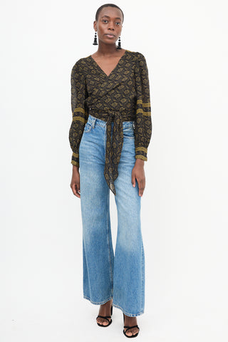 Ba&sh Black 
Yellow Printed Wrap Top