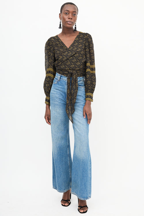 Ba&sh Black 
Yellow Printed Wrap Top