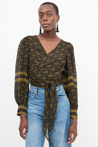 Ba&sh Black 
Yellow Printed Wrap Top