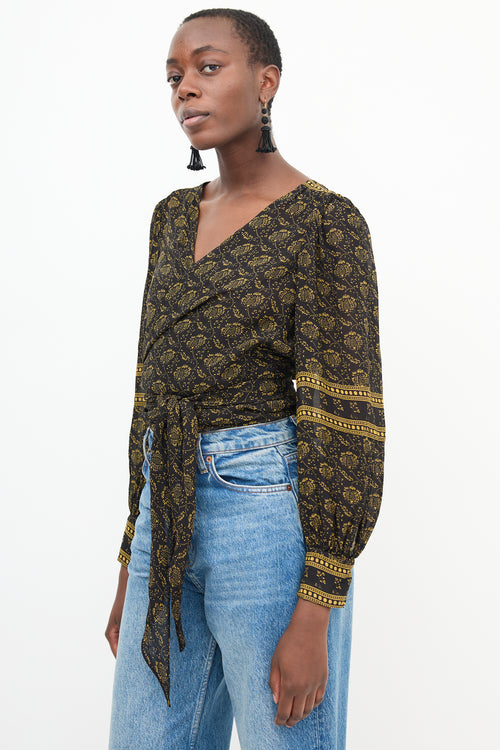 Ba&sh Black 
Yellow Printed Wrap Top