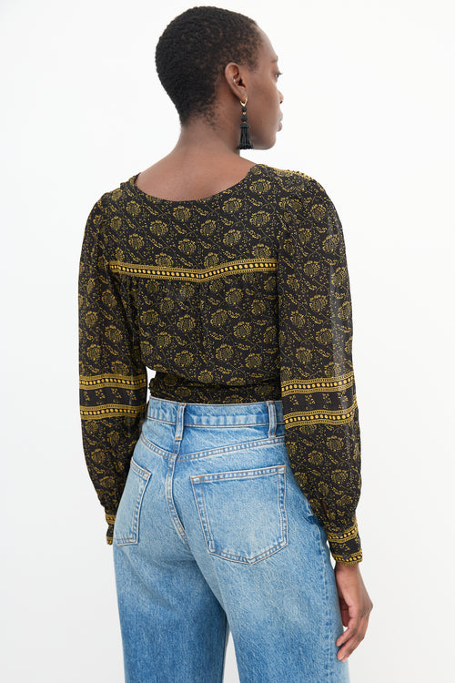 Ba&sh Black 
Yellow Printed Wrap Top