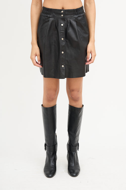 Ba&sh Black Leather Snap Button Skirt