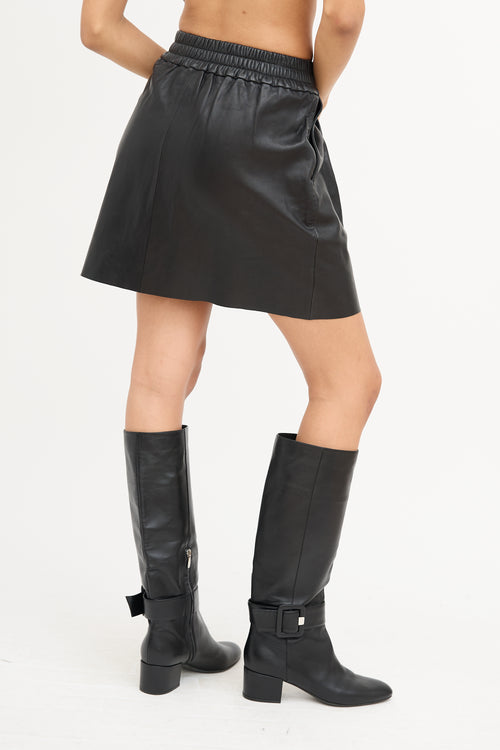 Ba&sh Black Leather Snap Button Skirt