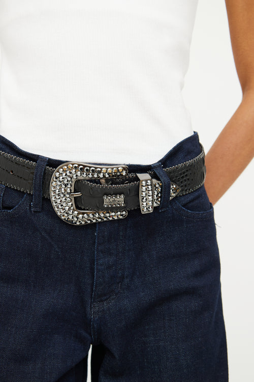 B.B. Simon Black Embossed Western Belt