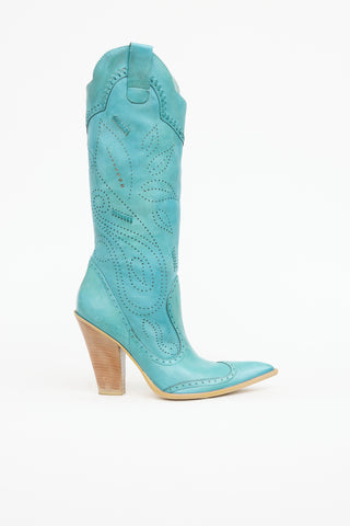 BCBG Leather Perforated Cowboy Boot