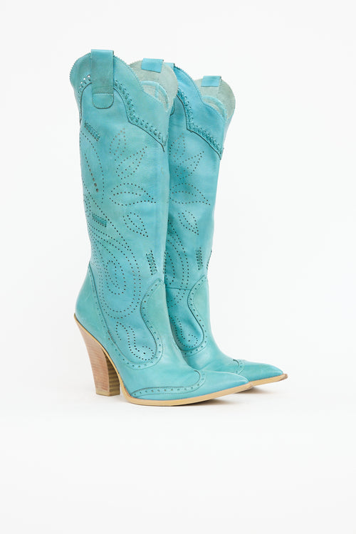 BCBG Leather Perforated Cowboy Boot