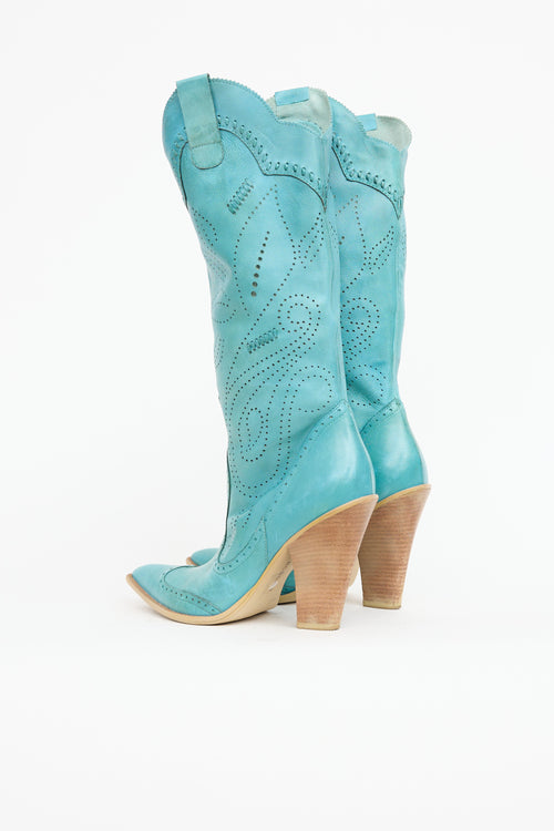 BCBG Leather Perforated Cowboy Boot