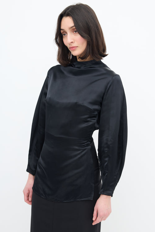 Black Satin Stella Blouse