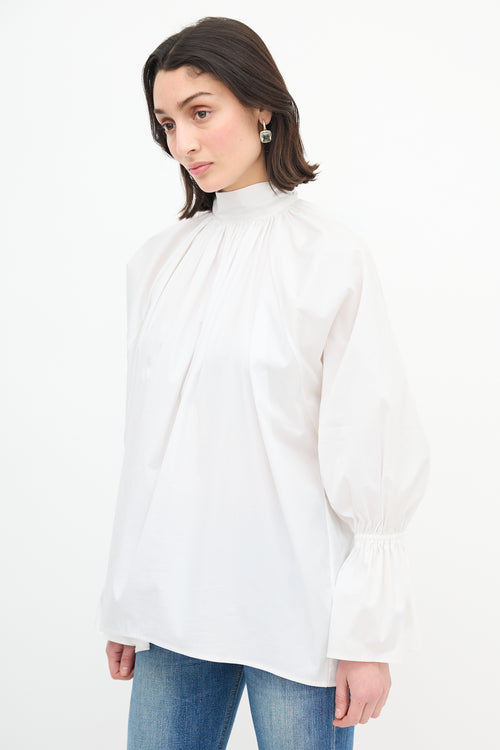 Beaufille White Gathered Bow Tie Blouse