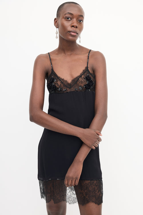 Blumarine Black Lace Sequin Embellished Slip Dress