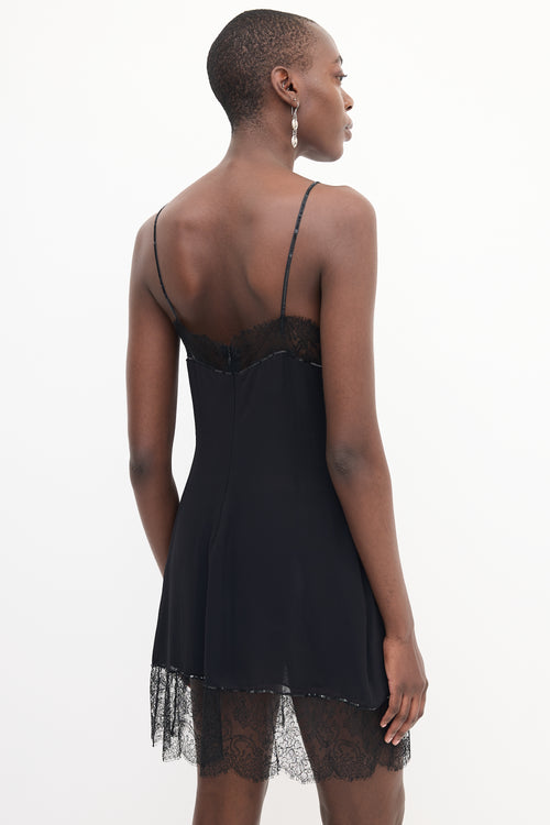 Blumarine Black Lace Sequin Embellished Slip Dress