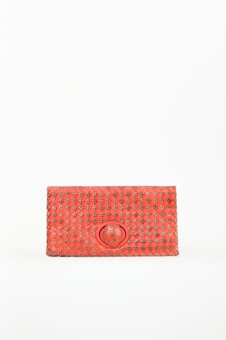 Bottega Veneta Orange Leather Textured Intrecciato Clutch