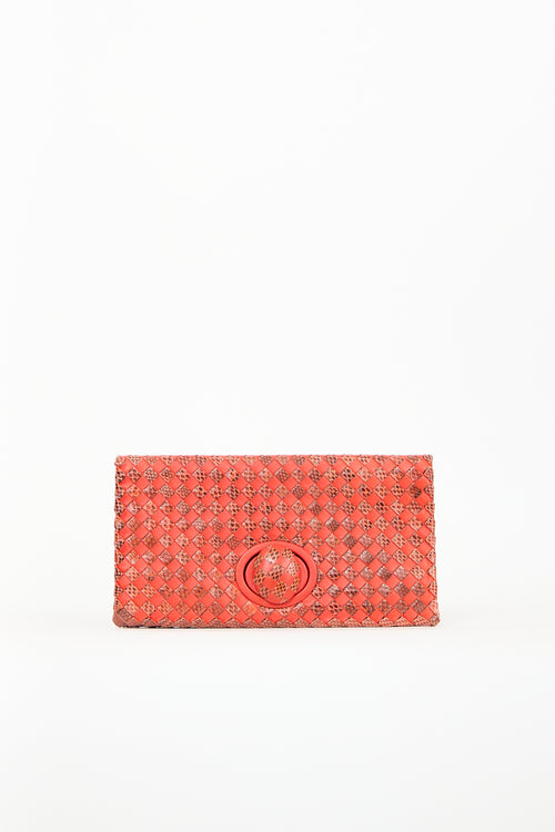 Bottega Veneta Orange Leather Textured Intrecciato Clutch