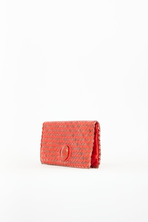 Bottega Veneta Orange Leather Textured Intrecciato Clutch