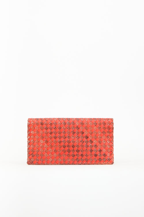 Bottega Veneta Orange Leather Textured Intrecciato Clutch