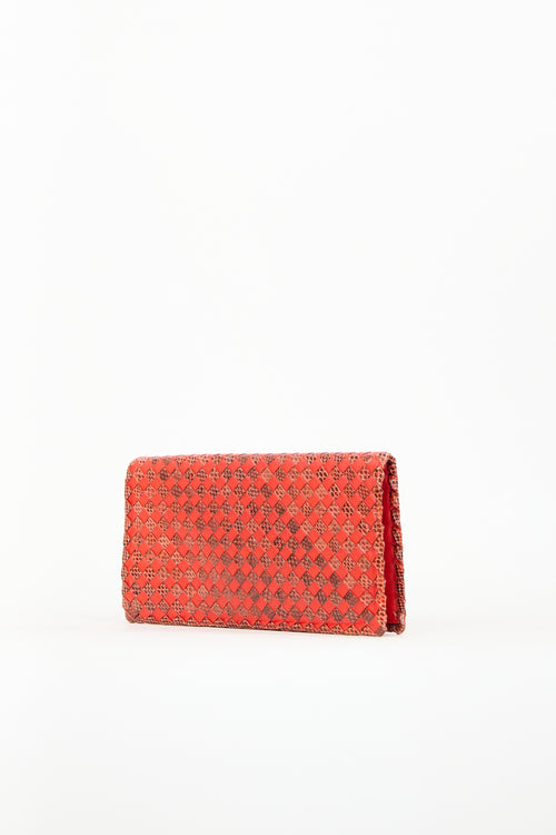 Bottega Veneta Orange Leather Textured Intrecciato Clutch