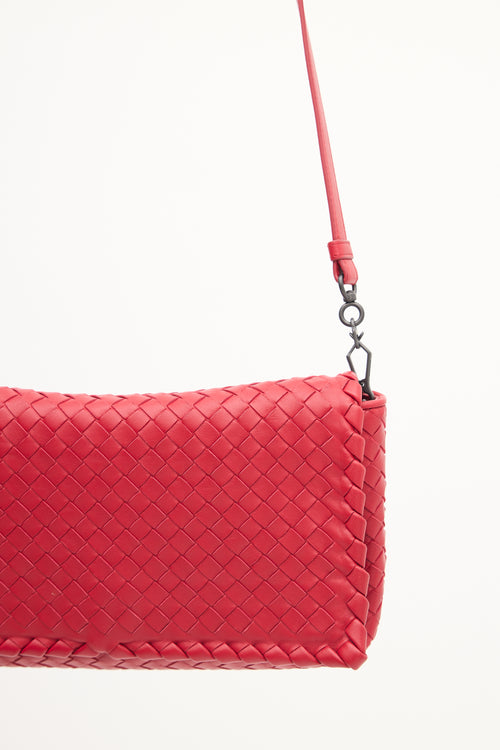 Bottega Veneta Red Leather Intrecciato Full Flap Crossbody Bag