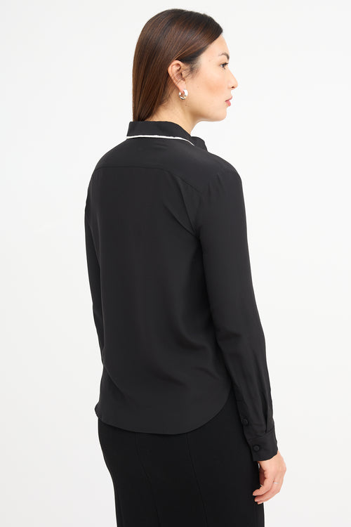 Bottega Veneta Black Silk 
White Contrast Pleat Shirt