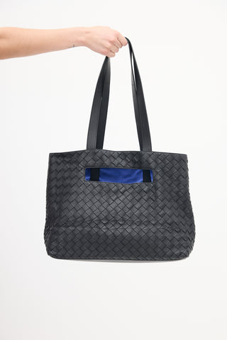 Bottega Veneta Black Leather Intrecciato Slot Tote Bag