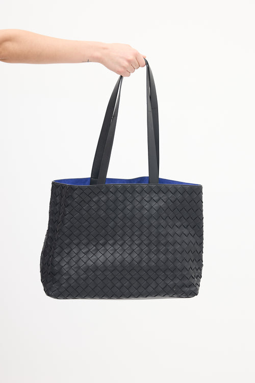 Bottega Veneta Black Leather Intrecciato Slot Tote Bag