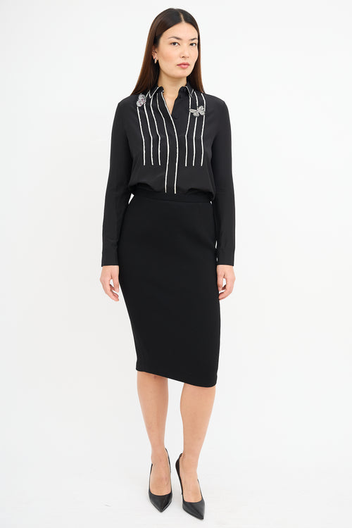 Bottega Veneta Black Pencil Midi Skirt