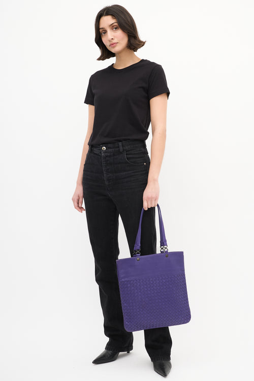 Bottega Veneta Purple Leather Intrecciato Tote Bag