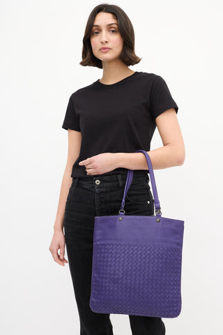 Bottega Veneta Purple Leather Intrecciato Tote Bag