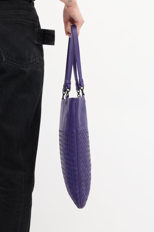 Bottega Veneta Purple Leather Intrecciato Tote Bag