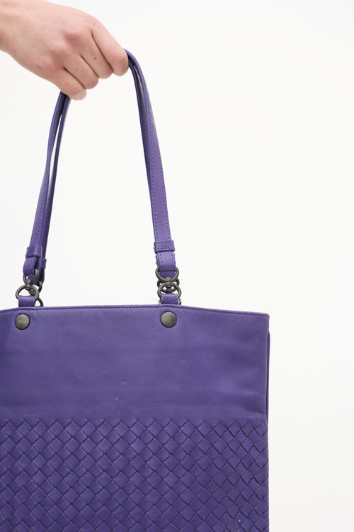 Bottega Veneta Purple Leather Intrecciato Tote Bag