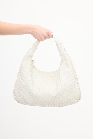 Bottega Veneta White Leather Intrecciato Shoulder Bag