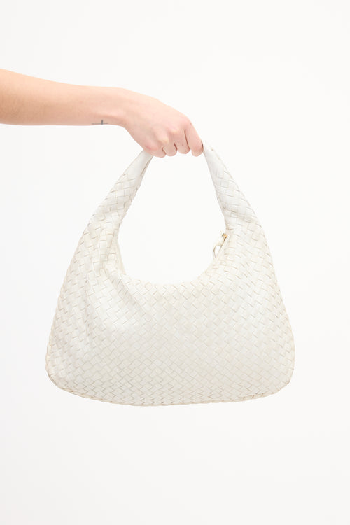 Bottega Veneta White Leather Intrecciato Shoulder Bag